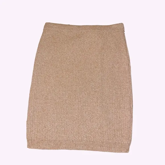NEW PINKO Knitted Bodycon Cashmere Angora &amp; Wool Blend Tan Beige Skirt