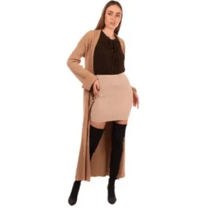 NEW PINKO Knitted Bodycon Cashmere Angora &amp; Wool Blend Tan Beige Skirt