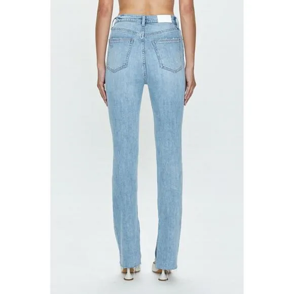NEW PISTOLA colleen tower high rise modern slim raw split hem denim jeans in lig