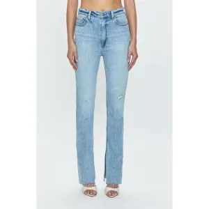 NEW PISTOLA colleen tower high rise modern slim raw split hem denim jeans in lig