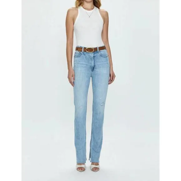 NEW PISTOLA colleen tower high rise modern slim raw split hem denim jeans in lig