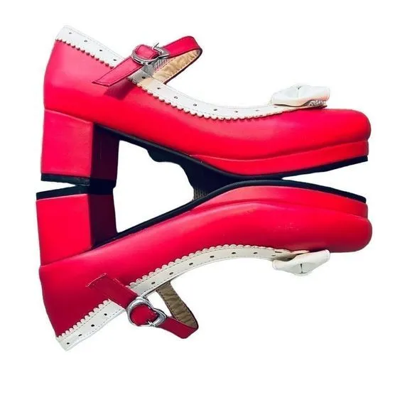 NEW Pixie Cove Retro Red &amp; White Bow Pin-Up Mary Jane Heels SZ 9 (closer to 8.5)