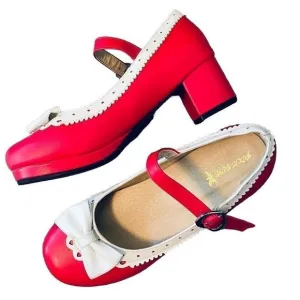 NEW Pixie Cove Retro Red &amp; White Bow Pin-Up Mary Jane Heels SZ 9 (closer to 8.5)
