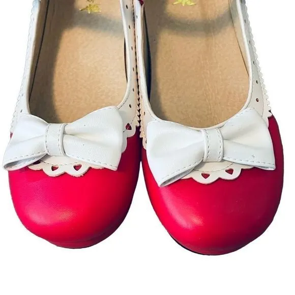 NEW Pixie Cove Retro Red &amp; White Bow Pin-Up Mary Jane Heels SZ 9 (closer to 8.5)