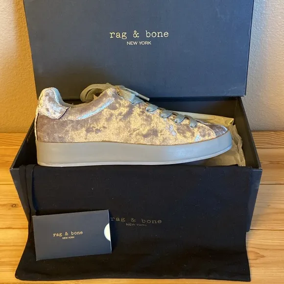 NEW! Rag &amp; Bone RB1 LOW Sneakers Shoes Dove Velvet Size 7/37 Gray Silver Rose