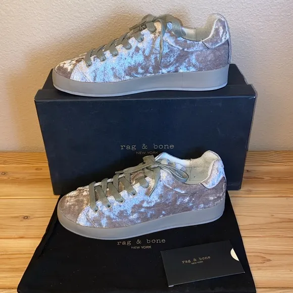 NEW! Rag &amp; Bone RB1 LOW Sneakers Shoes Dove Velvet Size 7/37 Gray Silver Rose