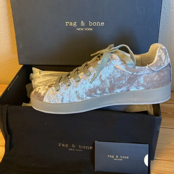 NEW! Rag &amp; Bone RB1 LOW Sneakers Shoes Dove Velvet Size 7/37 Gray Silver Rose