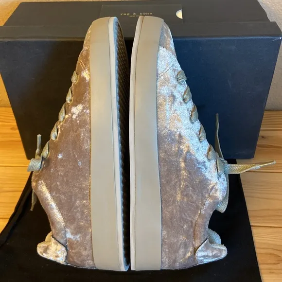 NEW! Rag &amp; Bone RB1 LOW Sneakers Shoes Dove Velvet Size 7/37 Gray Silver Rose