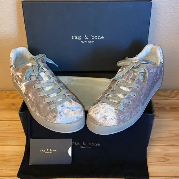 NEW! Rag &amp; Bone RB1 LOW Sneakers Shoes Dove Velvet Size 7/37 Gray Silver Rose