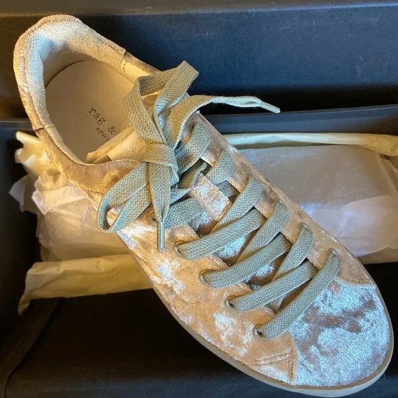 NEW! Rag &amp; Bone RB1 LOW Sneakers Shoes Dove Velvet Size 7/37 Gray Silver Rose