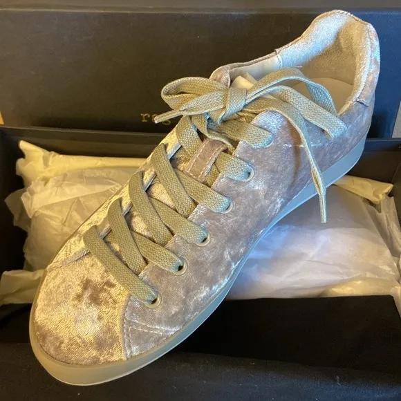 NEW! Rag &amp; Bone RB1 LOW Sneakers Shoes Dove Velvet Size 7/37 Gray Silver Rose