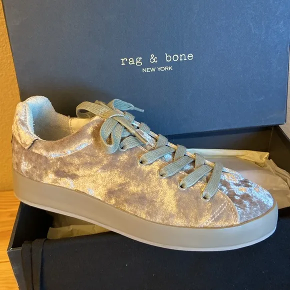 NEW! Rag &amp; Bone RB1 LOW Sneakers Shoes Dove Velvet Size 7/37 Gray Silver Rose