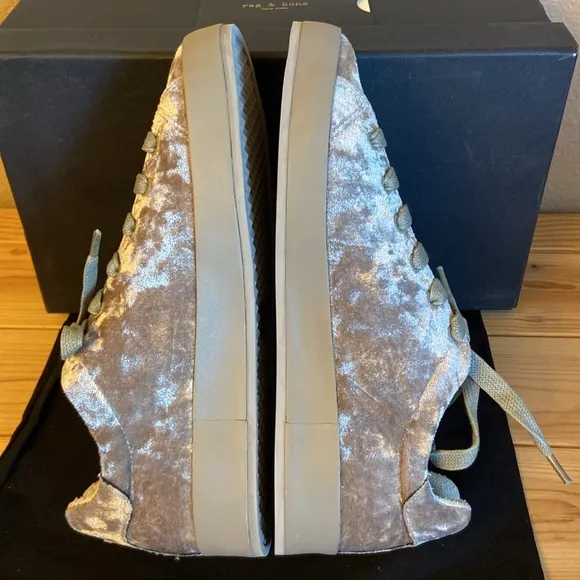 NEW! Rag &amp; Bone RB1 LOW Sneakers Shoes Dove Velvet Size 7/37 Gray Silver Rose