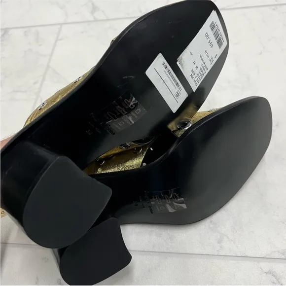 NEW! Rag &amp; Bone Size 7 Paige Grommet Gold Black Women's Slide Sandals Heels