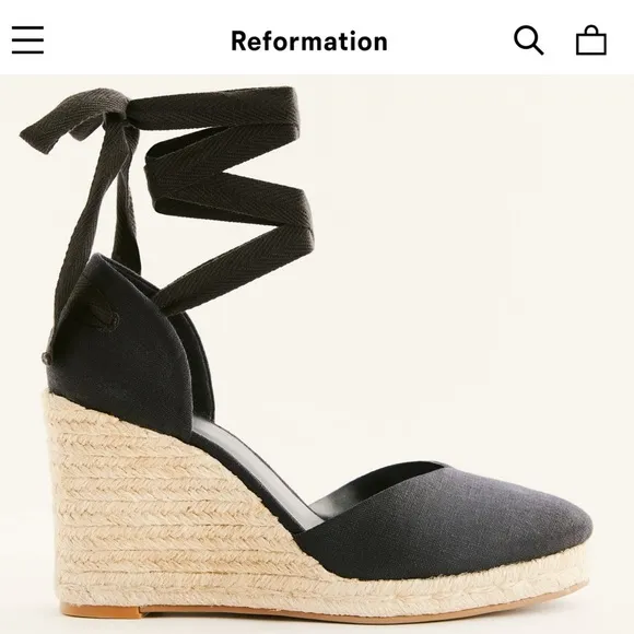 New Reformation Camille Espadrille Black Wedge Lace Up Sandals Shoes Size 7.5