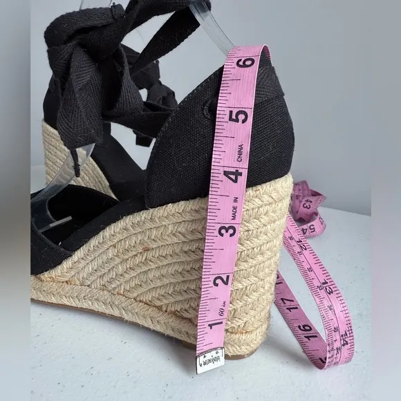 New Reformation Camille Espadrille Black Wedge Lace Up Sandals Shoes Size 7.5
