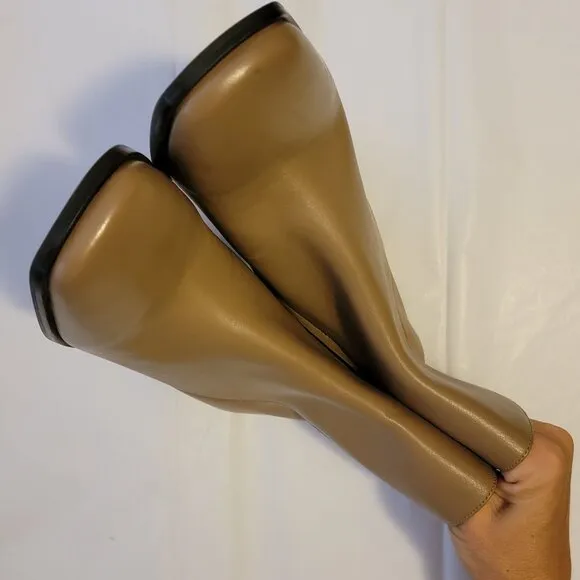NEW Reiss Casey Square Toe Boots Womens 9.5 Beige Chic Modern Business Casual