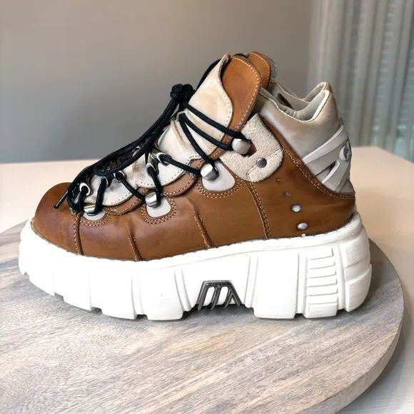 New Rock Tower Edgy Brown Chunky Platform Womens 39/8.5