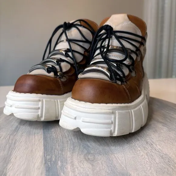 New Rock Tower Edgy Brown Chunky Platform Womens 39/8.5