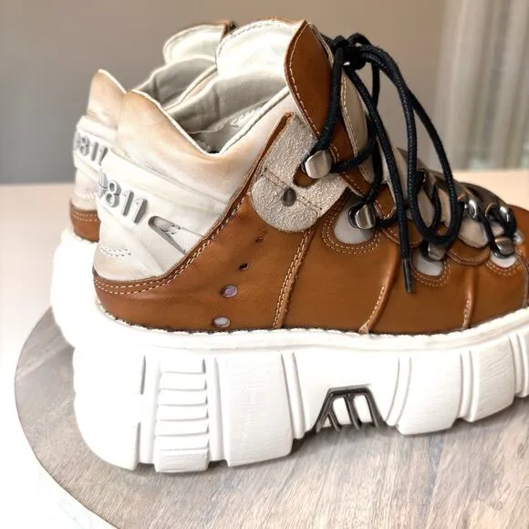 New Rock Tower Edgy Brown Chunky Platform Womens 39/8.5