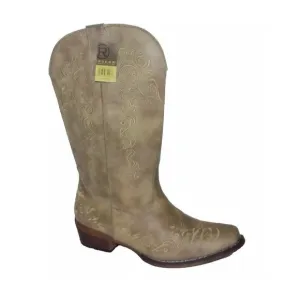 NEW ROPER JUDITH VINTAGE BEIGE FAUX LEATHER EMBROIDERED WOMEN'S COWBOY BOOTS 7 M