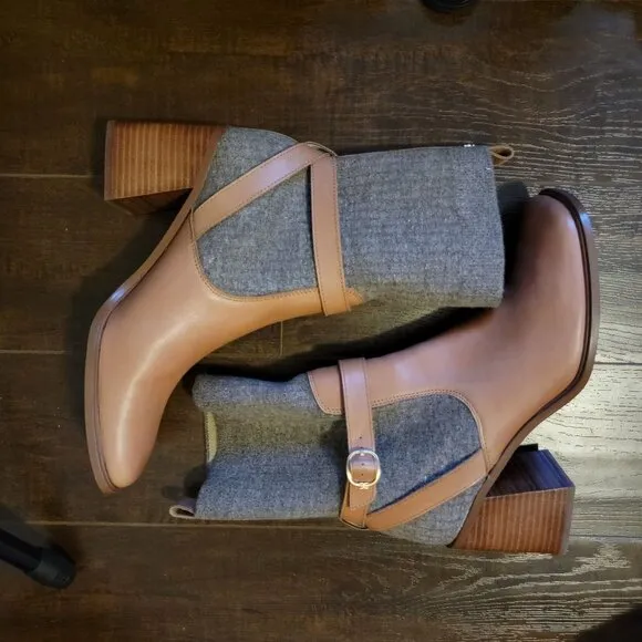 NEW Sam Edelman Marci Boots Womens 10 Retro Chic Square Toe Tan Beige