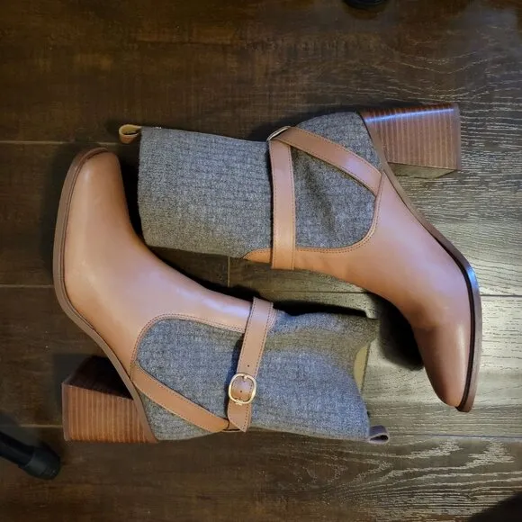 NEW Sam Edelman Marci Boots Womens 10 Retro Chic Square Toe Tan Beige