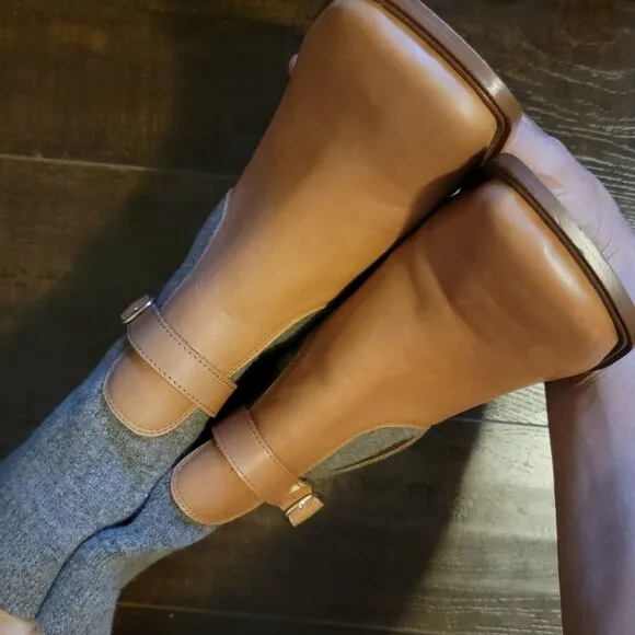 NEW Sam Edelman Marci Boots Womens 10 Retro Chic Square Toe Tan Beige