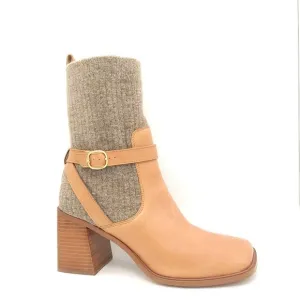 NEW Sam Edelman Marci Boots Womens 10 Retro Chic Square Toe Tan Beige