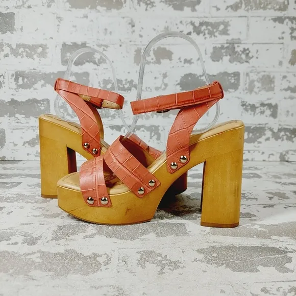 NEW Sam Edelman Rosalind Pink Leather Strappy Platform Block Heel Sandals i902