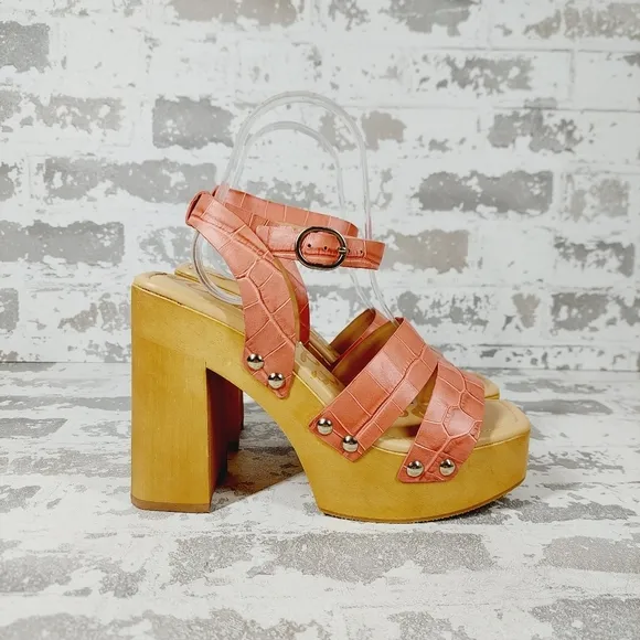 NEW Sam Edelman Rosalind Pink Leather Strappy Platform Block Heel Sandals i902