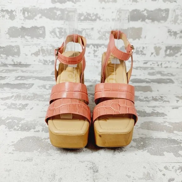 NEW Sam Edelman Rosalind Pink Leather Strappy Platform Block Heel Sandals i902