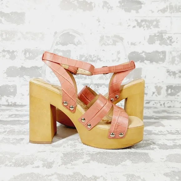 NEW Sam Edelman Rosalind Pink Leather Strappy Platform Block Heel Sandals i902