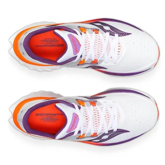 NEW SAUCONY women's endorphin speed 4 shoes in white/orange