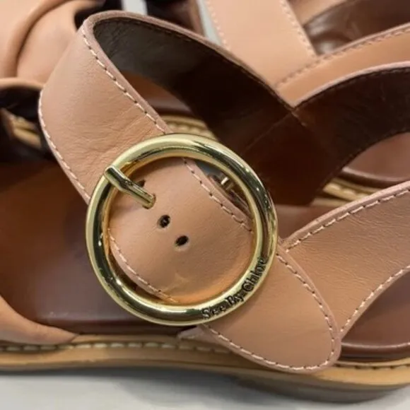 NEW SEE BY CHLOE Womens Lyna Sandals US10 Crisscross Ankle Strap Flat SB36031A