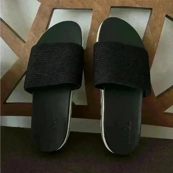 New Sorel Roaming Easy Slide Sandals, Casual Stretch Black Slides, Athleisure
