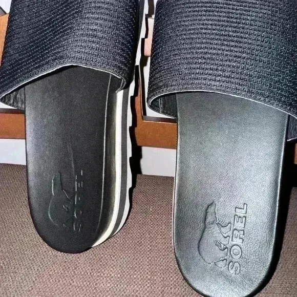 New Sorel Roaming Easy Slide Sandals, Casual Stretch Black Slides, Athleisure