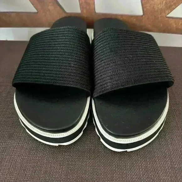 New Sorel Roaming Easy Slide Sandals, Casual Stretch Black Slides, Athleisure
