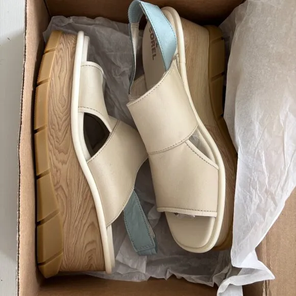 NEW | Sorels Joanie III Slingback Ivory Wedge Sandals Womens 10