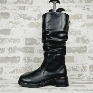 New Steve Madden Fortune Black Faux Leather Knee High Boots F122