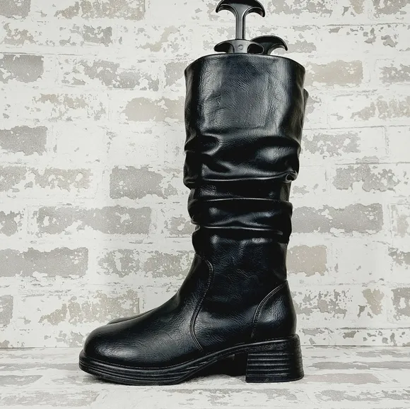 New Steve Madden Fortune Black Faux Leather Knee High Boots F122