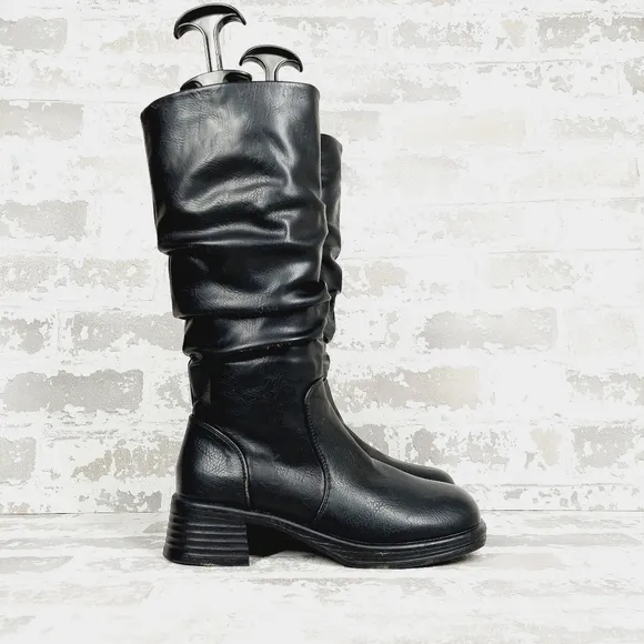 New Steve Madden Fortune Black Faux Leather Knee High Boots F122
