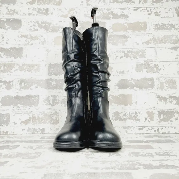 New Steve Madden Fortune Black Faux Leather Knee High Boots F122
