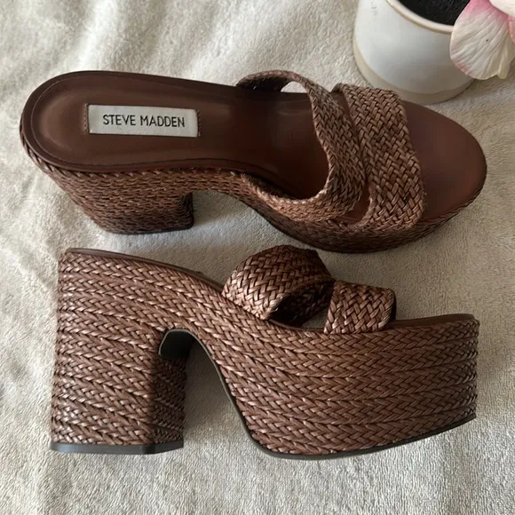 NEW Steve Madden Gianni Brown woven platform heel sandals women size 10