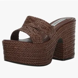 NEW Steve Madden Gianni Brown woven platform heel sandals women size 10