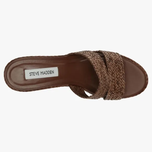 NEW Steve Madden Gianni Brown woven platform heel sandals women size 10