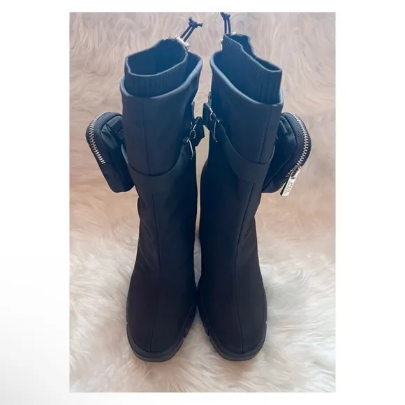 New! STEVE MADDEN RiseUp Zip Pocket Nylon Platform Ankle Boots