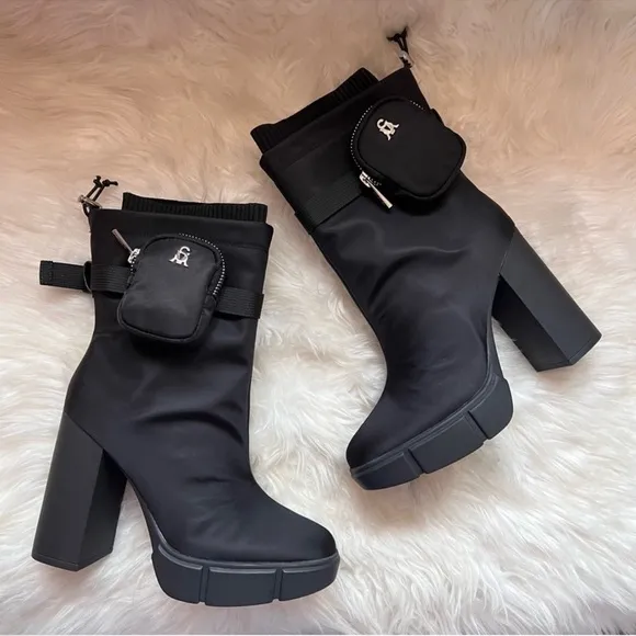 New! STEVE MADDEN RiseUp Zip Pocket Nylon Platform Ankle Boots