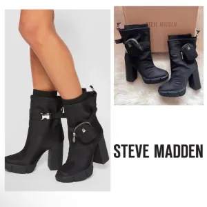 New! STEVE MADDEN RiseUp Zip Pocket Nylon Platform Ankle Boots