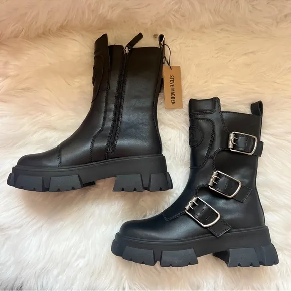 New! STEVE MADDEN Transfixed Moto Combat Boots
